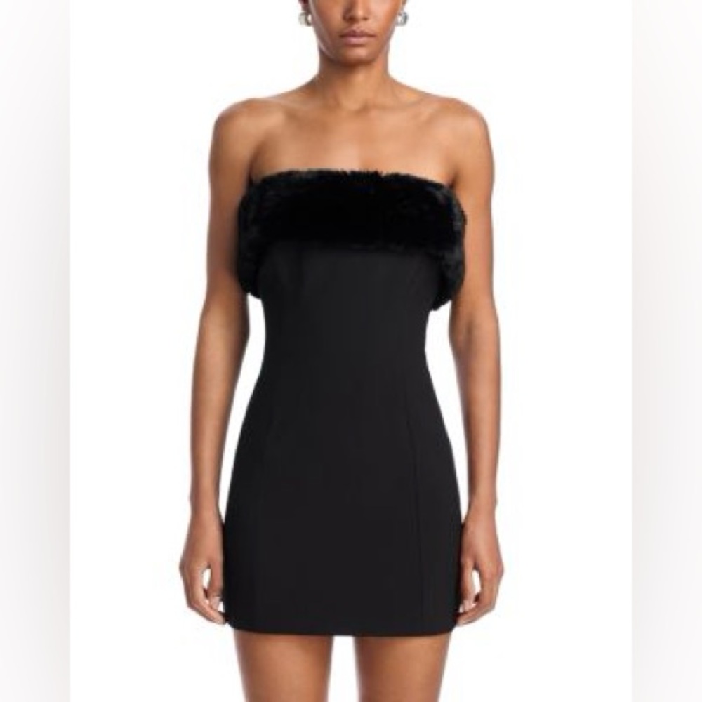 NWT Ronny Kobo Black Faux Fur Mini Clause Dress